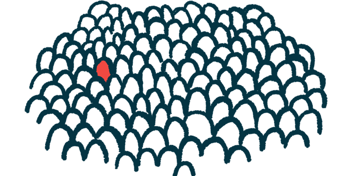 An illustration highlights a single person standing within a large group of people.