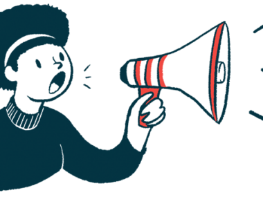 A woman shouts into a bullhorn in this illustration.