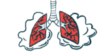A set of lungs are shown struggling to breathe.