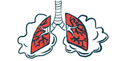 A set of lungs are shown struggling to breathe.