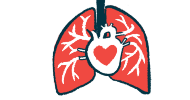 A red heart is superimposed on a human heart in this illustration showing a close-up of a person's heart and lungs.