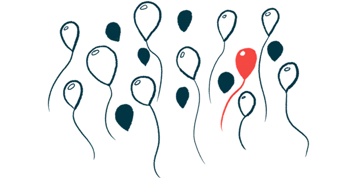 In this rare disease illustration, a single red balloon is seen among more than a dozen black and white balloons.