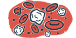 Illustration of red blood cells and immune cells in the bloodstream.