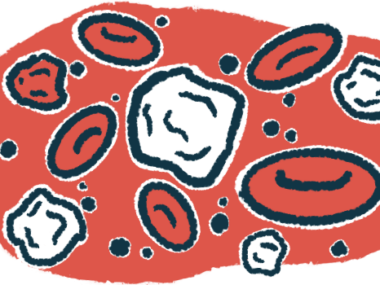 Illustration of red blood cells and immune cells in the bloodstream.