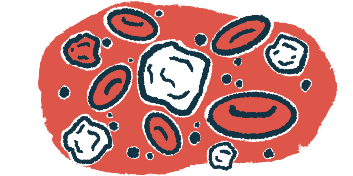 Illustration of red blood cells and immune cells in the bloodstream.