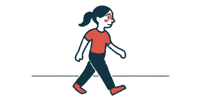 Illustration of a woman walking with red shading around her nose and upper cheek, suggesting sinus inflammation.