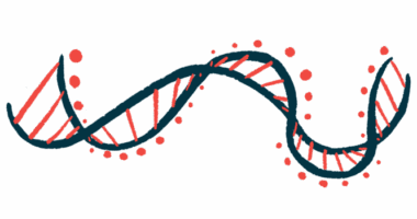 This illustration shows a horizontal ribbon of DNA.