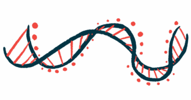 This illustration shows a horizontal ribbon of DNA.