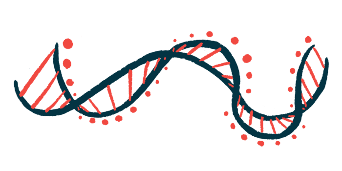 This illustration shows a horizontal ribbon of DNA.