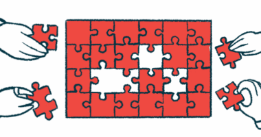 An illustration of a group of different hands collaborating in putting together a puzzle.