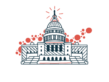 A backdrop of bubbles and starbursts highlight the U.S. Capitol building.