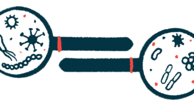 Bacteria are shown through a pair of magnifying glasses.