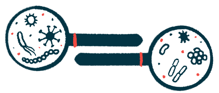 Bacteria are shown through a pair of magnifying glasses.